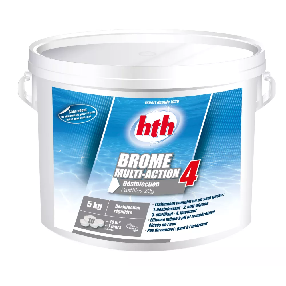 hth® Brome Multi-Action 4 désinfectant 20g piscine - spa hth Brome ...