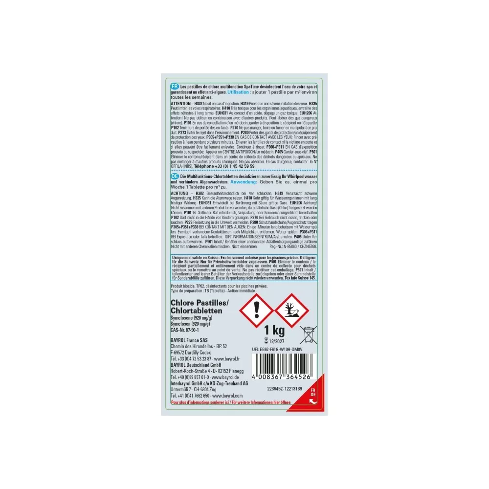Chlore multifonction pastilles 20g Pastilles de chlore stabilisé Mu...
