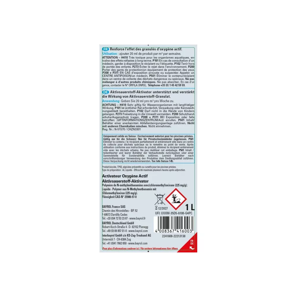 Activateur oxygène Actif - 1L L'activateur d'oxygène actif optimise...