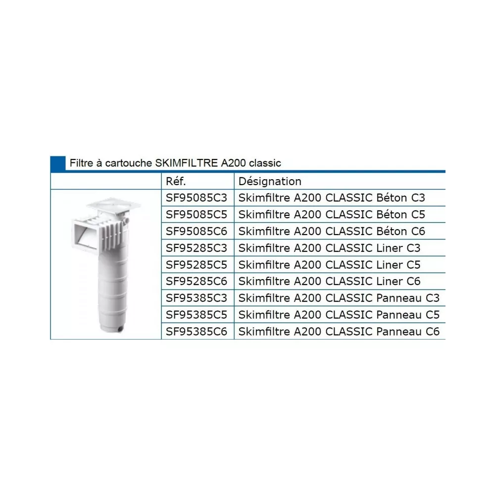 Skimmer filtrant à cartouche C5 débit max 16 m3/h SKIMFILTRE A200 D...