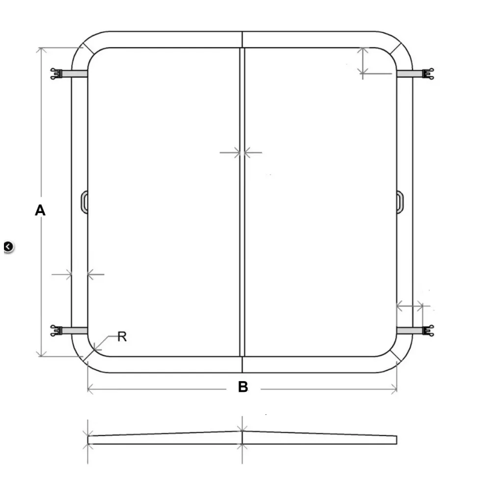 Abedeckung 226 x 226 cm Radius 18 cm