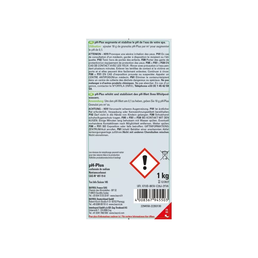 SpaTime pH-Plus 1 kg augmente et stabilise le pH  Ne trouble pas l'...