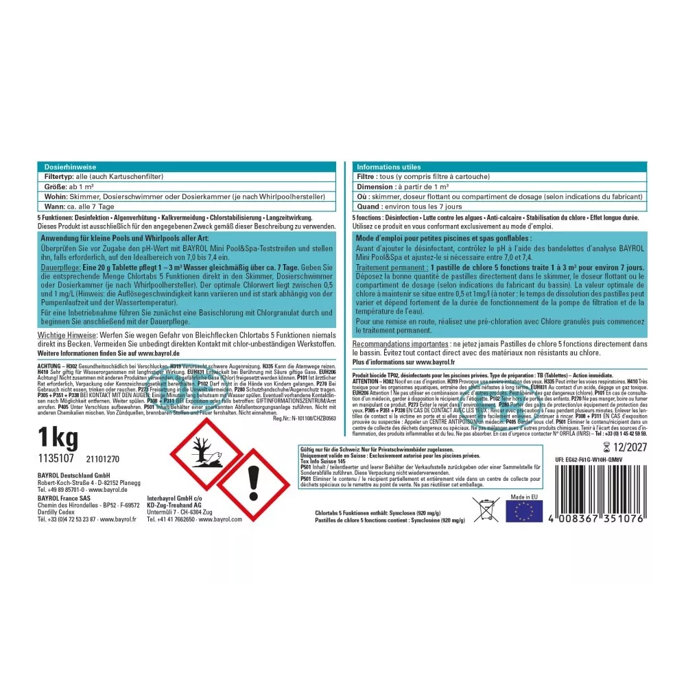 Pastille de chlore 5 fonctions Pool & Spa Chlore multifonction en p...