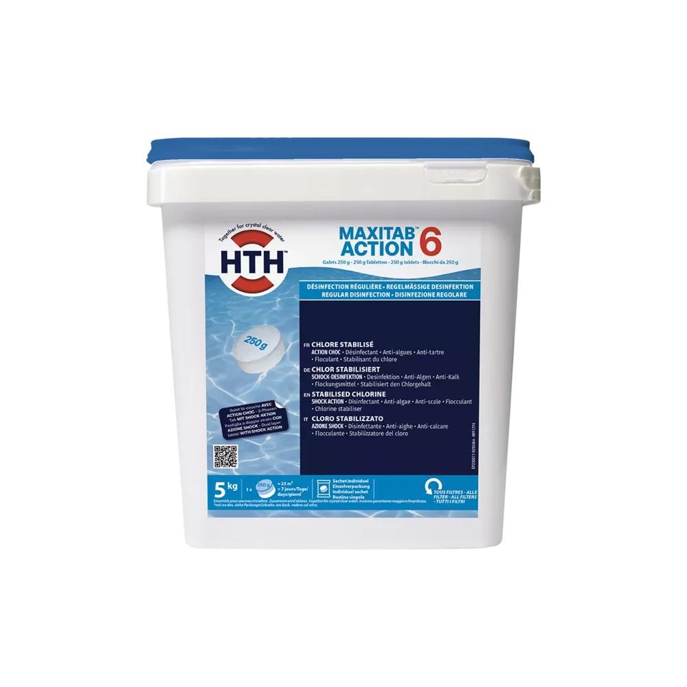 HTH MAXITAB™ ACTION 6- 5kg Galets 250 g bi-couches de chlore stabil...