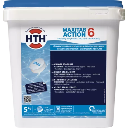 HTH MAXITAB™ ACTION 6- 5kg Galets 250 g bi-couches de chlore stabil...