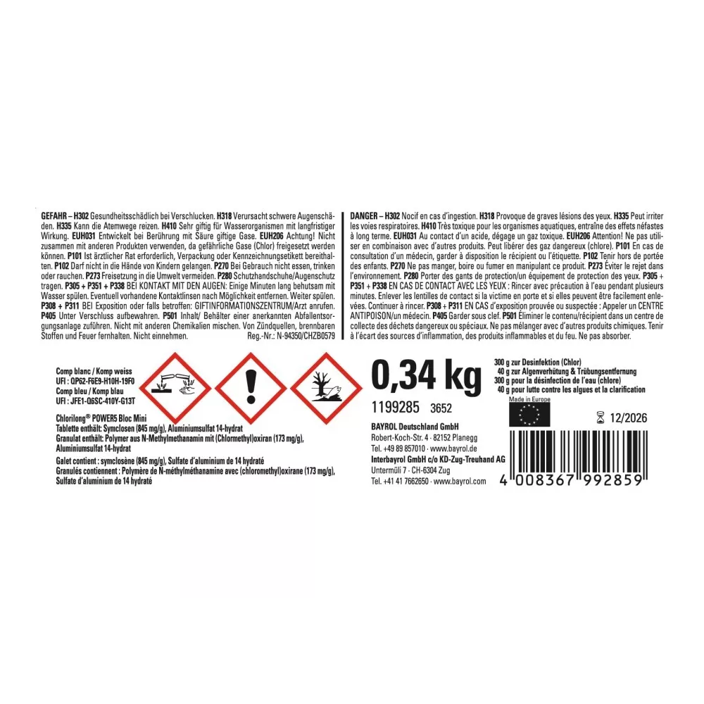 Chlorilong® Power5 bloc 0,34kg désinfectant-algicide-floculant
